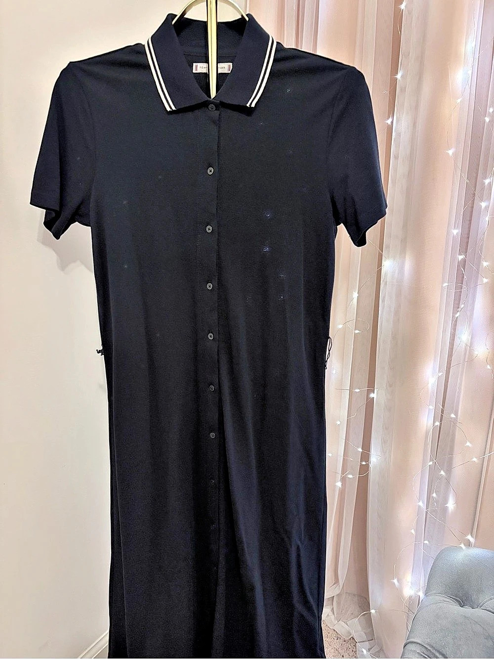 Tommy Hilfiger Navy Button-Front Polo Midi Dress
